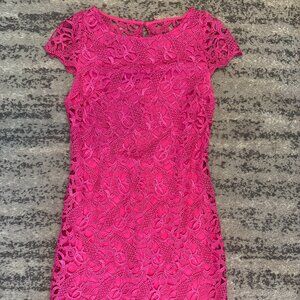 ALICE + OLIVIA Clover Lace Cap Sleeve Dress BRIGHT PINK